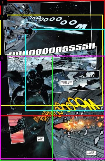 A low-resolution Darth Vader 2020 page excerpt with colored overlapping focus regions and numbered labels.